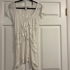 Y2K Gauzey Ivory Blouse with Ruffle Detail & Asymmetrical Hem